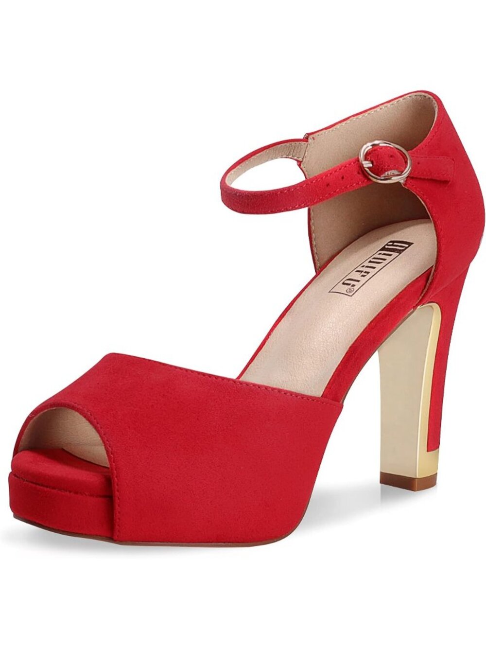 Women's Red Suede Classic Platform Peep Toe Chunky High Heels Party Sandals